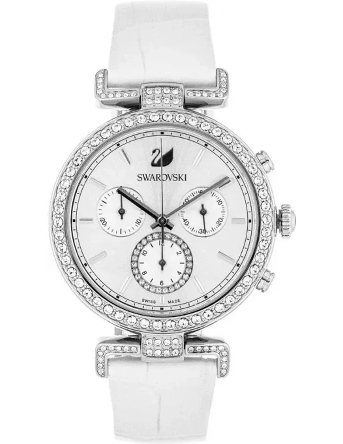 Montre Swarovski 5295346 Chronographe en Cuir Blanc et Cristaux