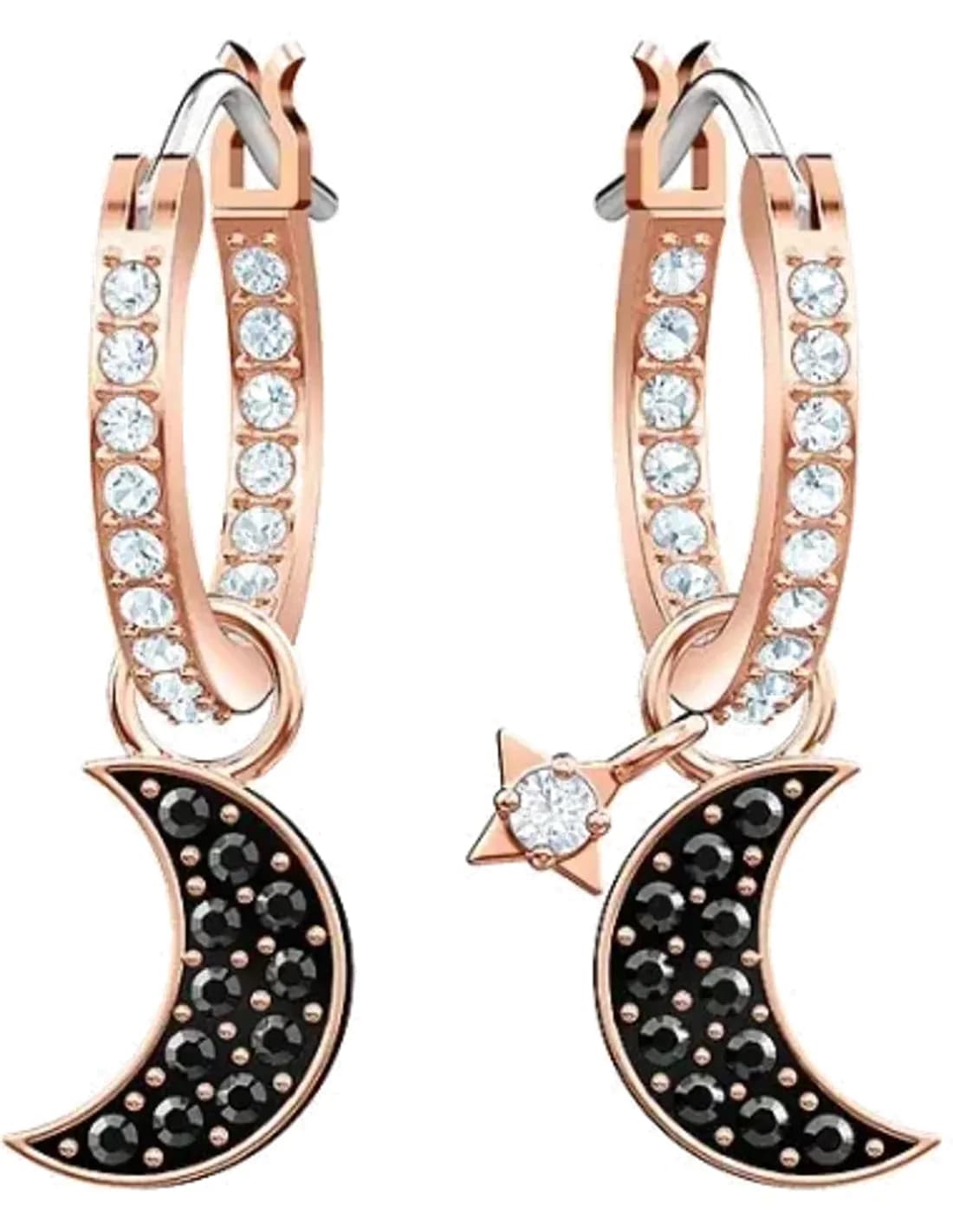 Swarovski Duo Moon Earrings 5440458 Rose Gold Plated Black and White Crystals