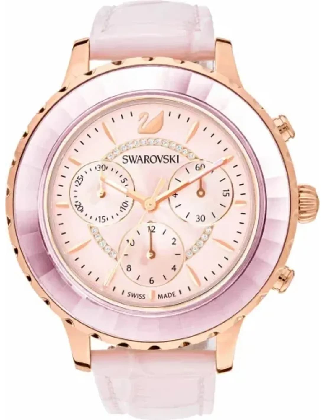 Montre femme chronographe Swarovski Octea Lux 5452501 avec bracelet en cuir rose