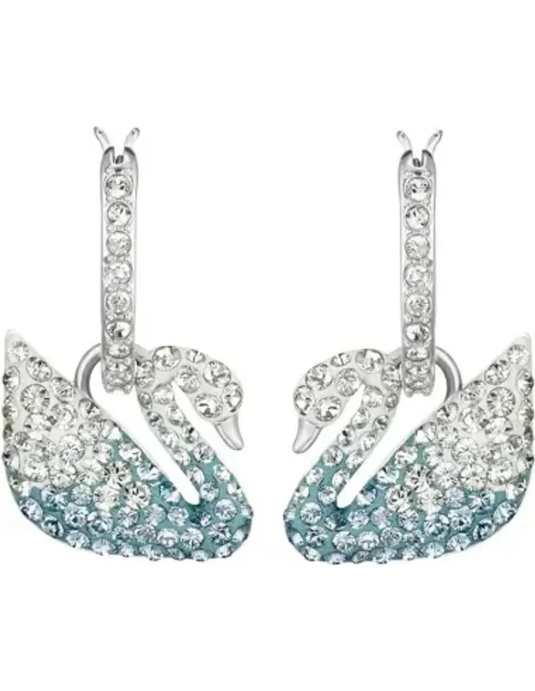 Swarovski Iconic Swan Lake Earrings 5512577 Blue Rhodium Plated Crystal Micropave