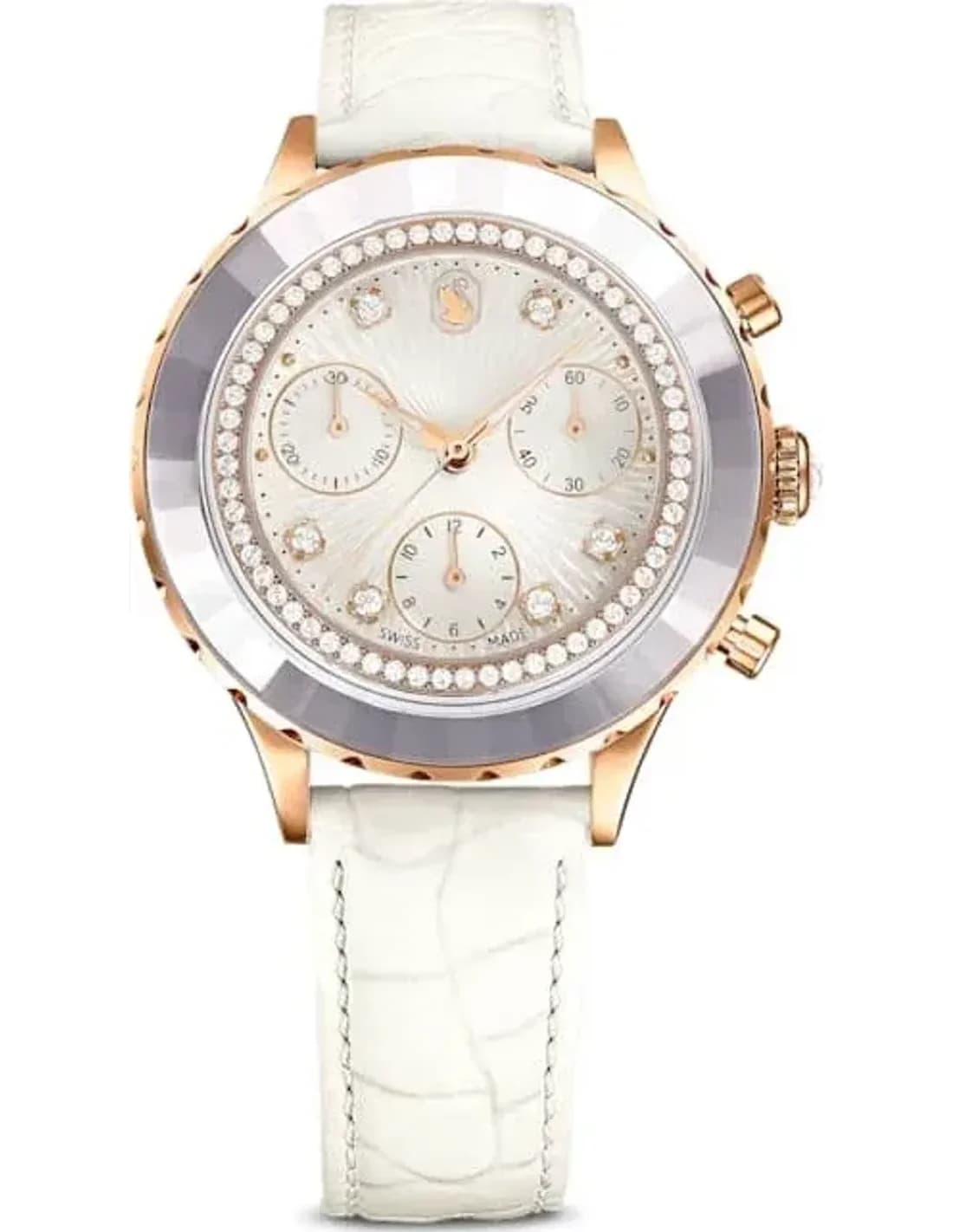 Swarovski 5671150 Octea Chrono White Leather and Crystal Strap Watch