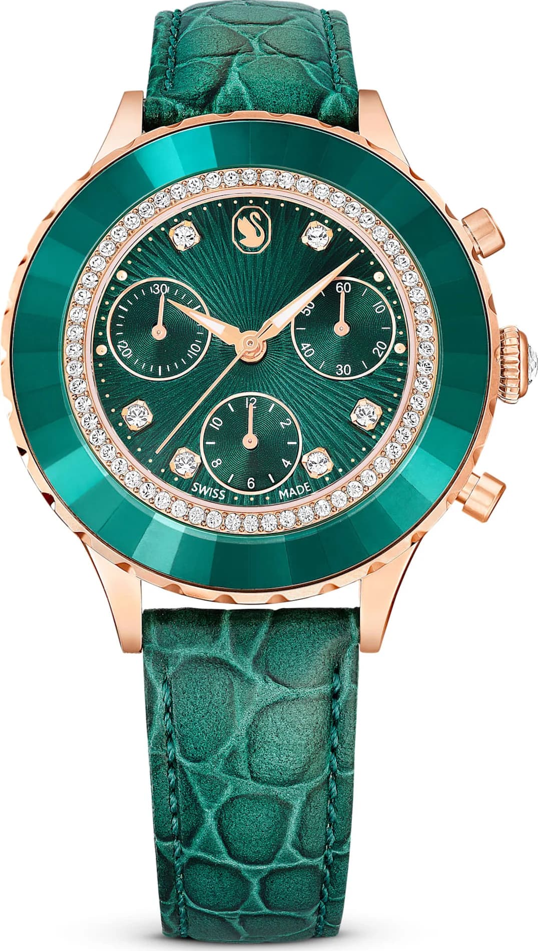 Swarovski Octea Lux Chrono watch 5672931 green leather strap with rose gold finish