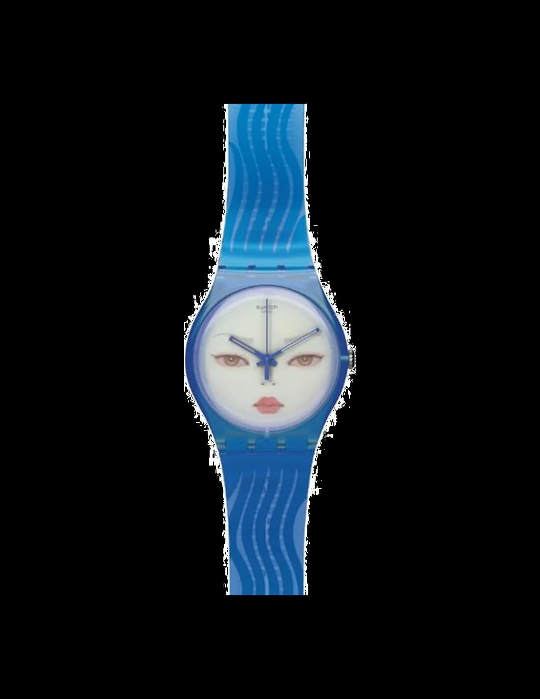 Swatch SUOZ107 Watch with Blue Strap and Illustrated Dial