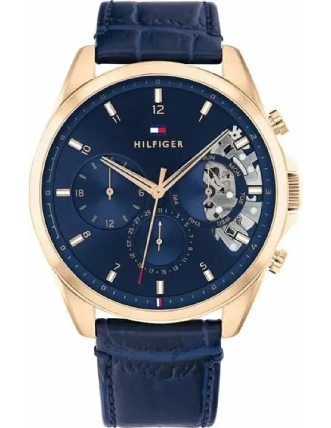 Montre Tommy Hilfiger 1710451 Automatique Squelette en Acier et Cuir Noir