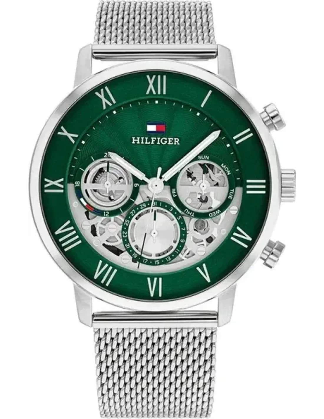 Montre Tommy Hilfiger 1710567 en Acier Argenté et Cadran Vert Squelette