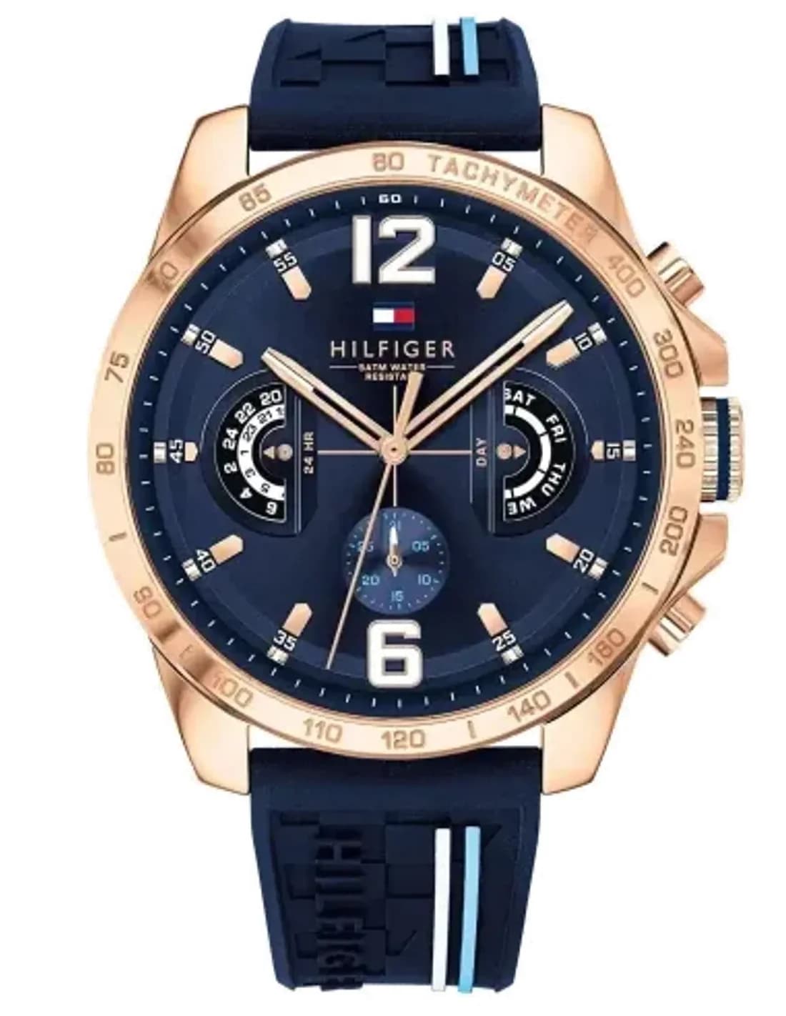 Montre Tommy Hilfiger 1791474 Boîtier Or Rose et Bracelet Silicone Bleu