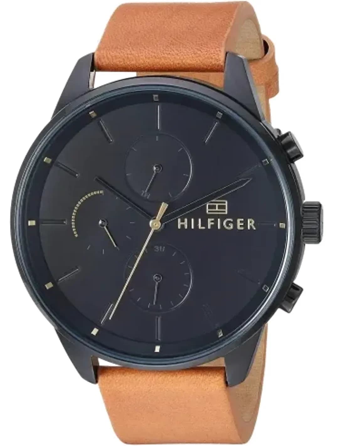 Tommy Hilfiger 1791486 Men's Watch with Dark Blue Dial and Brown Leather Strap