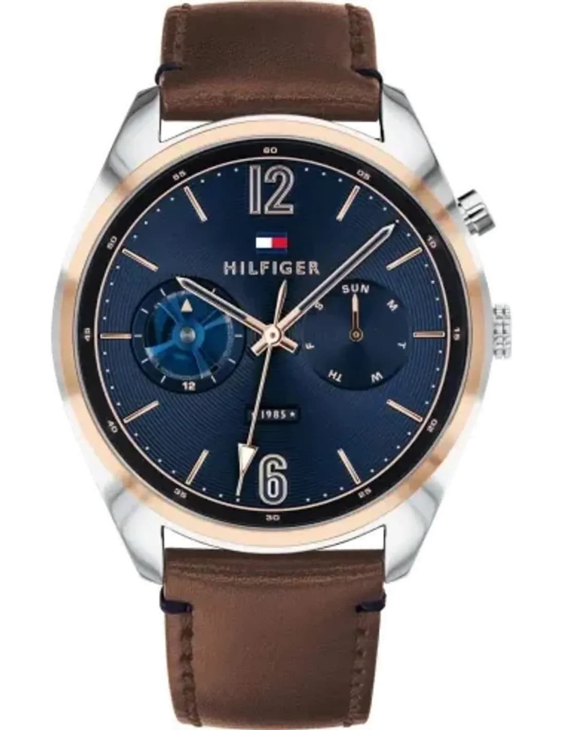 Montre Homme Tommy Hilfiger Deacon 1791549 Cadran bleu avec marron cuir bracelet