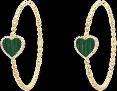 Boucles d'oreilles APM Monaco Créoles Cœur Malachite plaqué or jaune