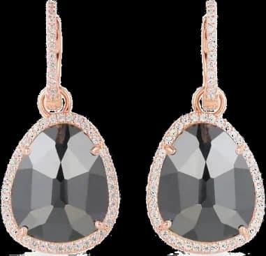 Boucles d'oreilles APM Monaco plaqué or doré rose pierre noire incrustée de zirconium