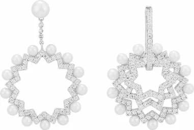 Boucles d'oreilles Asymétriques APM Monaco Up And Down argent 925 perles et zirconiums