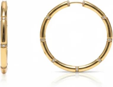 APM Monaco Bamboo Hoop Earrings in 18k yellow gold plated with micropaved crystals