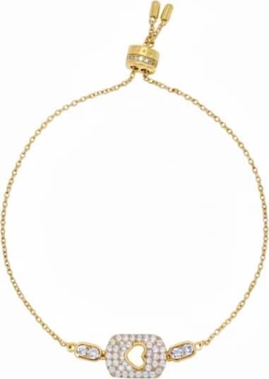 Bracelet APM Monaco ajustable médaille plaqué or cœur et zirconiums