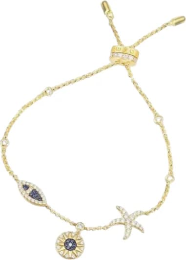 Bracelet APM Monaco ajustable sea luck incrustée de cristaux blanc placage or jaune