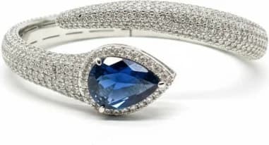 Bracelet Jonc APM Monaco serpent argent 925 pierre bleue et zirconiums
