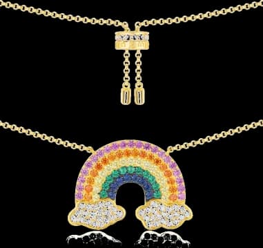 Collier APM Monaco ajustable Arc-En-Ciel multicolore incrusté de cristaux plaquage or jaune