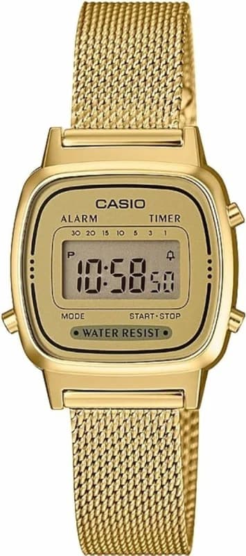 Women's Watch Casio LA670WEMY-9EF with digital display and gold Milanese mesh strap