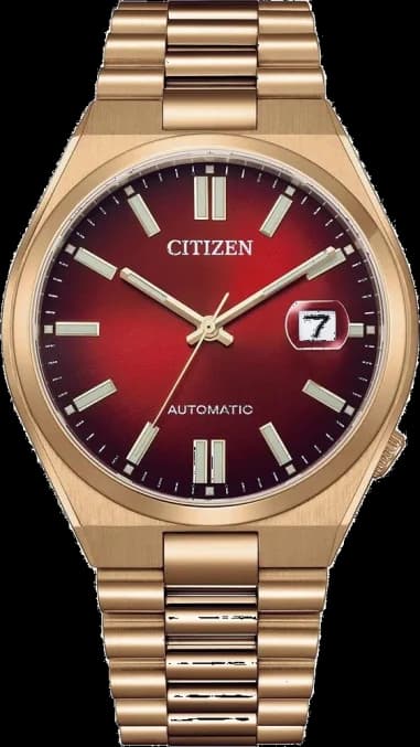 Citizen NJ0153-82X Automatic Watch with Rose Gold Strap and Red Dial