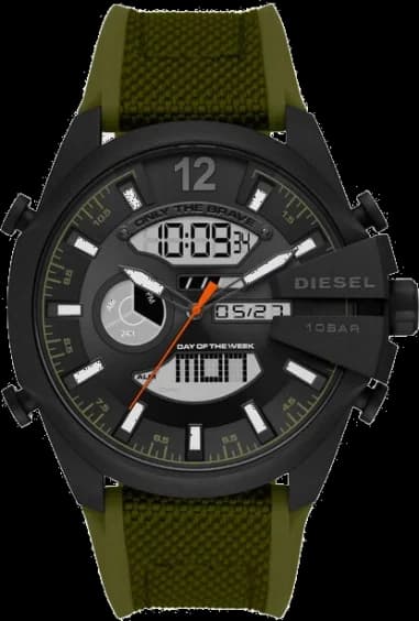 Diesel Mega Chief DZ4549 Men's Watch Green Nylon and Silicone Strap Multifunction Dial
