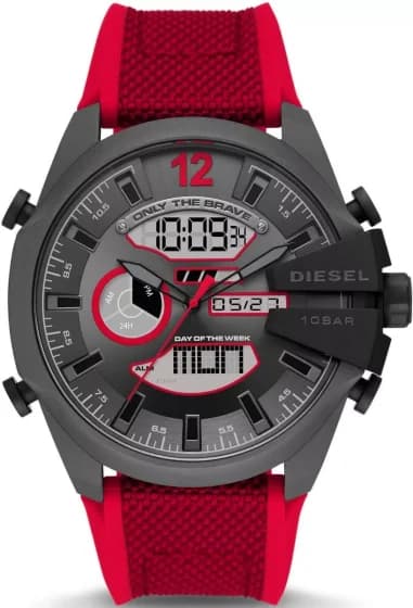 Diesel Mega Chief DZ4551 Men's Watch Red Nylon and Silicone Strap Multifunction Dial