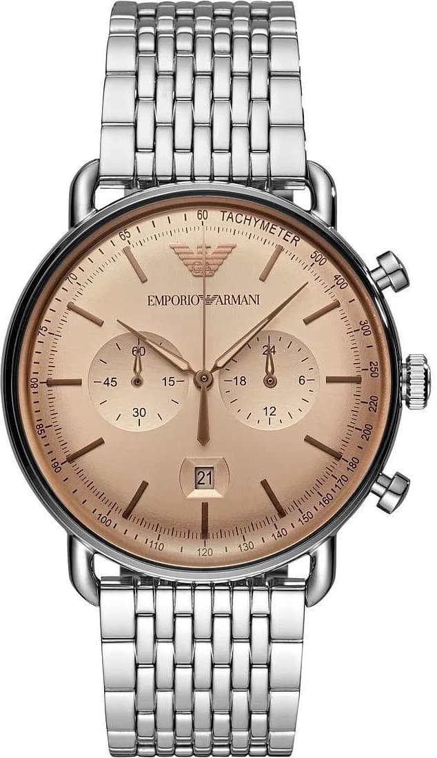 Emporio Armani AR11239 Aviator Stainless Steel Watch with Milanese Mesh Strap