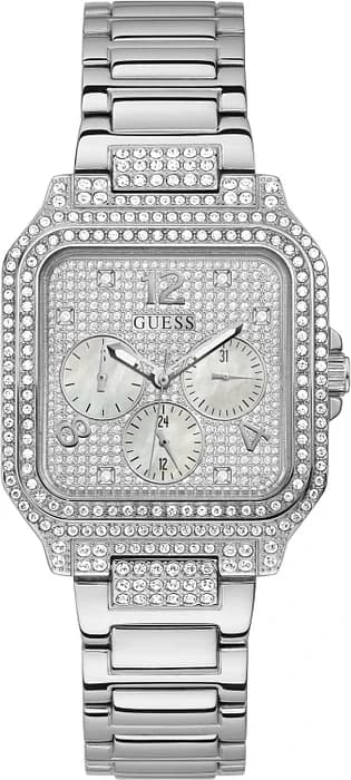 Guess Deco GW0472L1 women's watch, silver steel bracelet, square case adorned with crystals