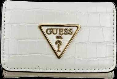 Portefeuille Guess blanc crème en simili cuir glacé avec logo triangle