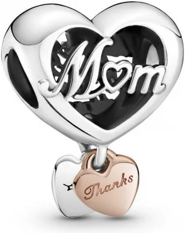 Charm Pandora argent et Métal doré à l'or rose fin 585/1000 Cœur Thank You Mum Pandora People