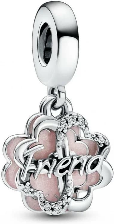 Charm Pandora Pendant Double Trèfle à Quatre Feuilles de l'Amitié Argent et Rose