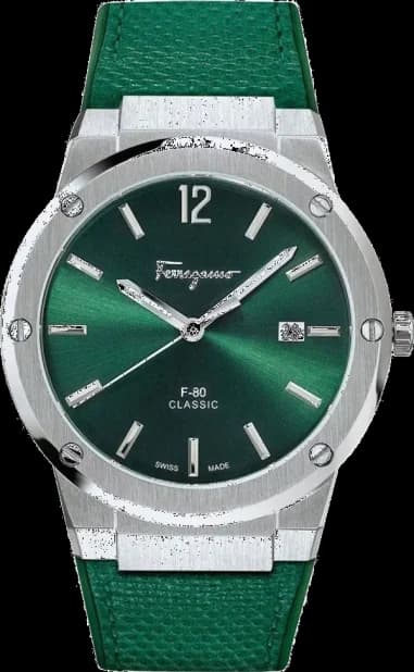 Salvatore Ferragamo Watch SFDT00519 Stainless Steel and Green Silicone