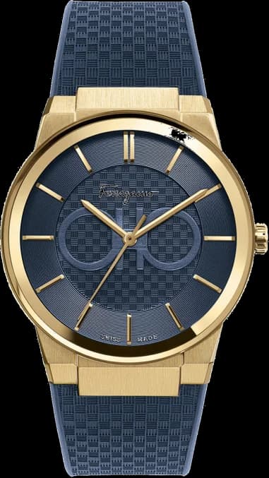 Salvatore Ferragamo SFHP00220 Watch in Gold-tone Steel and Blue Silicone