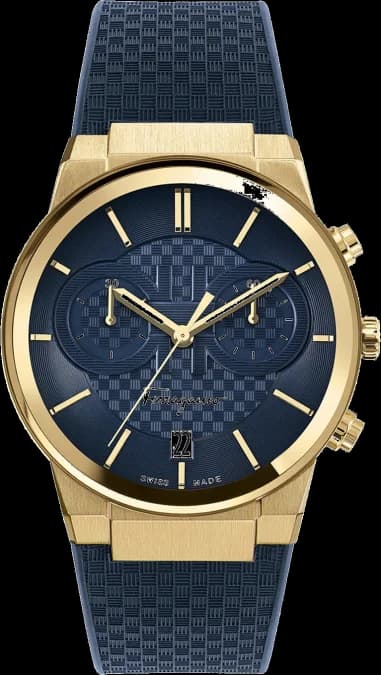 Salvatore Ferragamo SFME00221 Chronograph Blue and Gold Watch with Silicone Strap