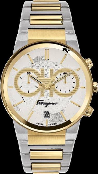 Salvatore Ferragamo SFME00821 Two-Tone Stainless Steel Chronograph Watch with Silver Dial