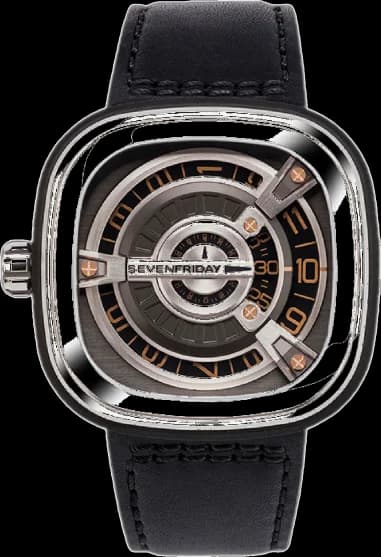 Sevenfriday M1 / 03 Automatic Watch in Polished Steel and Black Leather