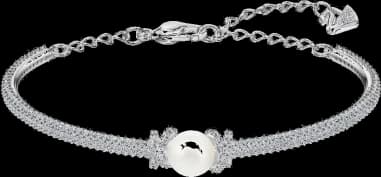 Bracelet jonc ajustable Swarovski 5461083 plaqué rhodium perle et cristaux