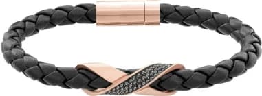 Bracelet Swarovski Cross Signature 5115156 en cuir et plaqué or rose incrusté de cristaux