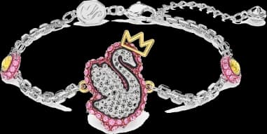 Bracelet Swarovski Pop Swan Cygne Rose Plaqué Rhodium