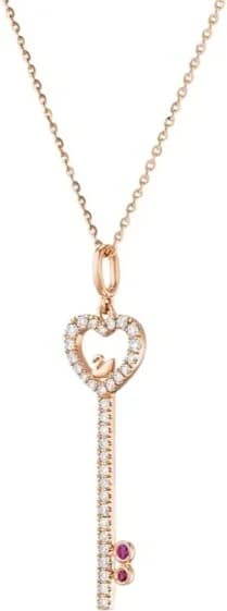 Collier Swarovski clef swan motif coeur plaqué or rose micropavé de cristaux