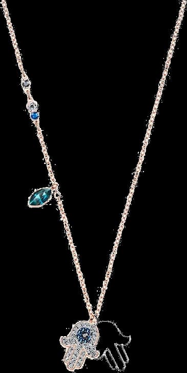 Collier Swarovski Duo Hamsa Hand 5396882 en métal plaqué or rose cristaux blancs et bleus