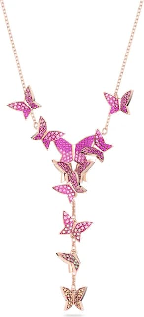 Collier Swarovski en Y Lilia 5636420 plaqué or rose papillons incrustés de cristaux