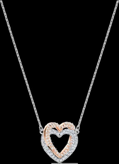 Collier Swarovski Hyperbola Double Heart 5518868 plaqué rhodium cristaux blancs
