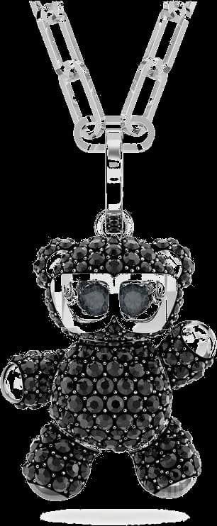 Swarovski Teddy Bear Pendant Necklace Black Rhodium Plating