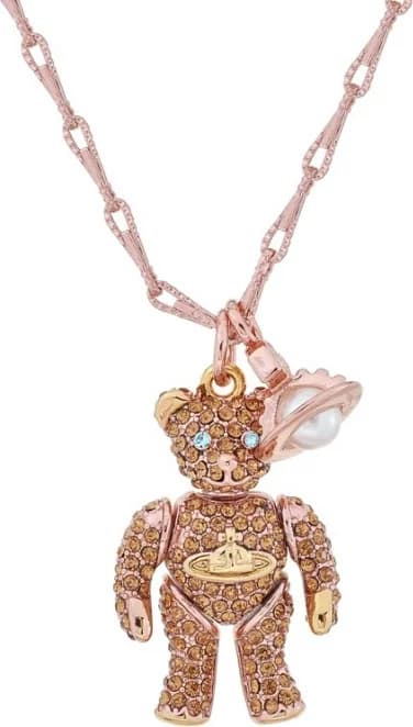 Collier Vivienne Westwood Ourson Small Teddy plaqué or rose micropavé de cristaux